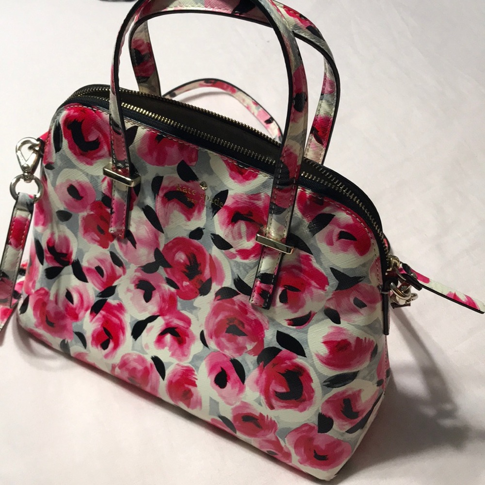 Pink floral Kate Spade bag with shoulder strap
